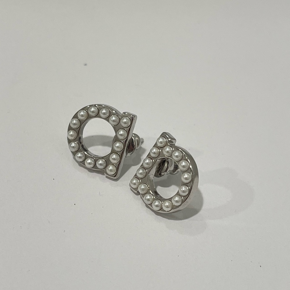 Salvatore Ferragamo Silver Pearl Stud Earrings